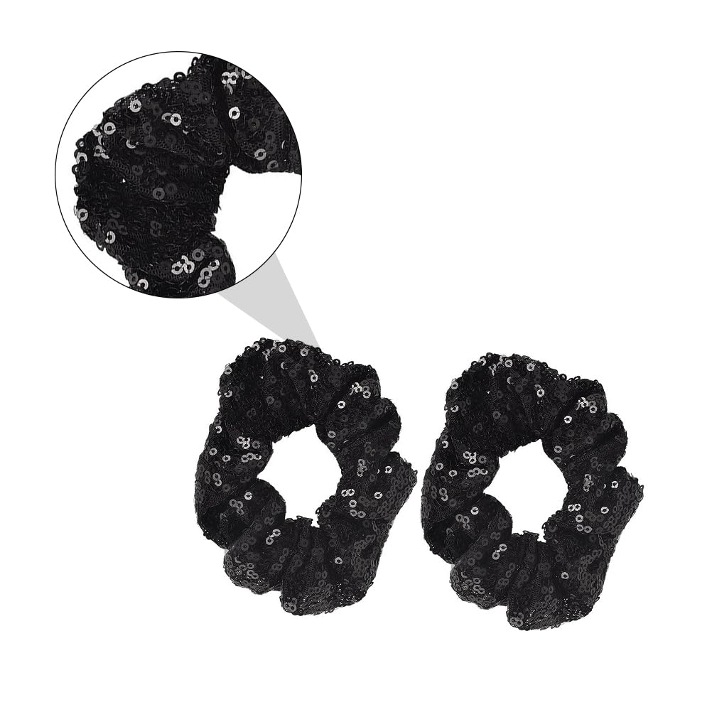 Lurrose 2pcs Sequins Hair Scrunchies Glitter Hair Rubber Band Fashion Chiffon Hair Ties Silk Scrunchies Ponytail Holder for Lady Women Girls (Black) - Image 4
