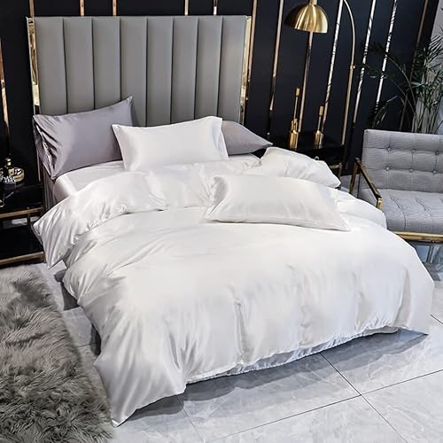 Miniatura 9 de Juego de ropa de cama de satén similar a la seda, tamaño Queen, juego de funda de edredón sedosa verde esmeralda, funda de edredón suave para