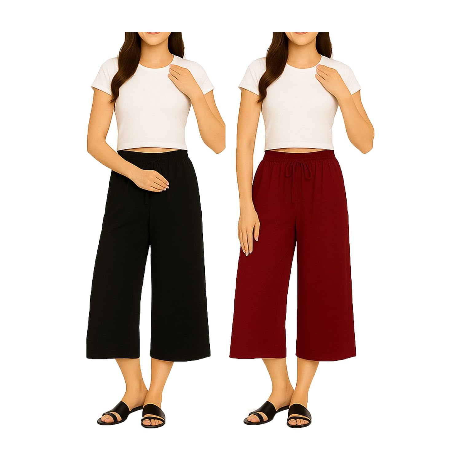 brand flex Women's Cotton Plain Capri, Loose Yoga Pants, Nightwear for Women Pack of 2-picture-25