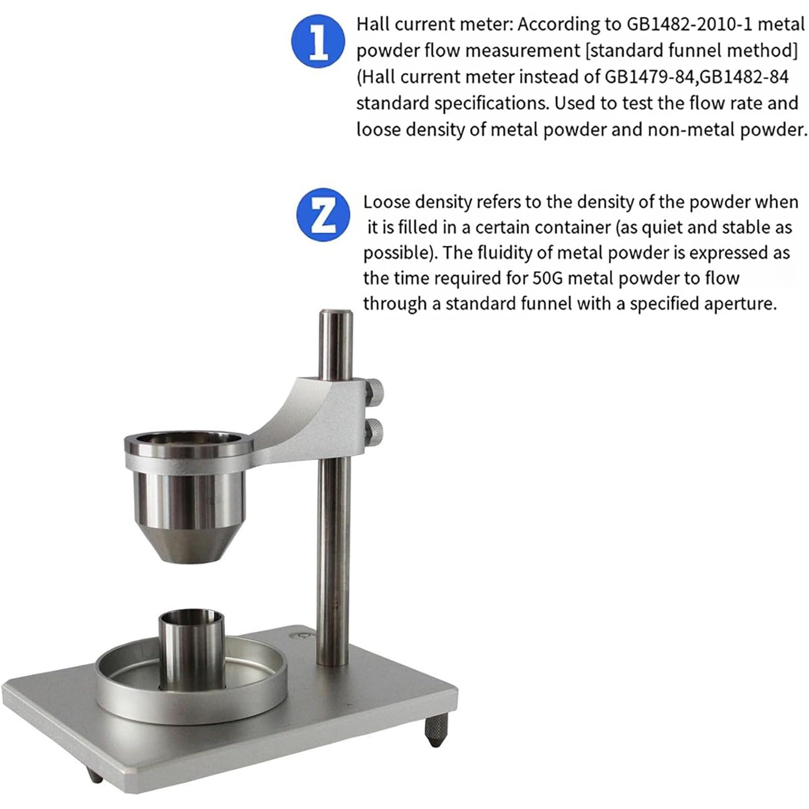This Flow Meter, Powder Bulk Density Tester with Stainless Steel Funnel, Adjustable Height for Accurate Flow and Density Measurement