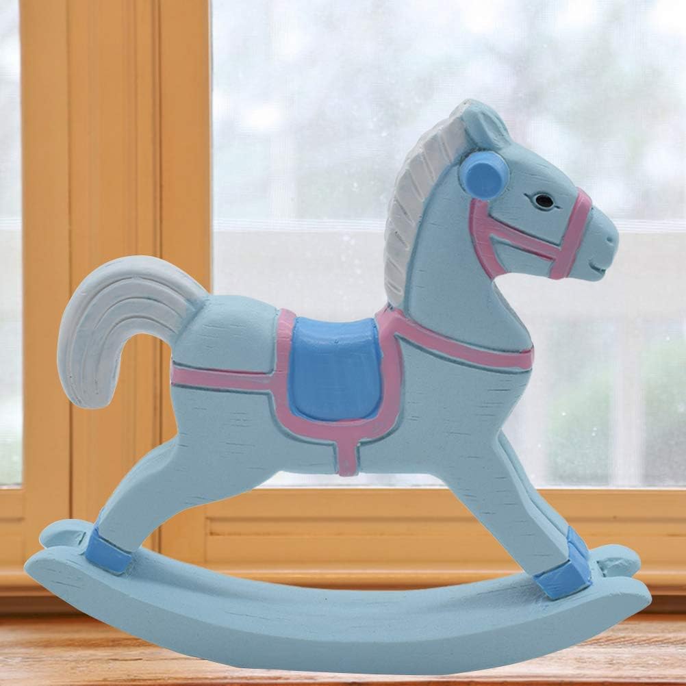 Horse Figurine Painted Cartoon Rocking Horse Ornament 3.14In Resin Cake Topper for Birthday Party Home Decor Office Car