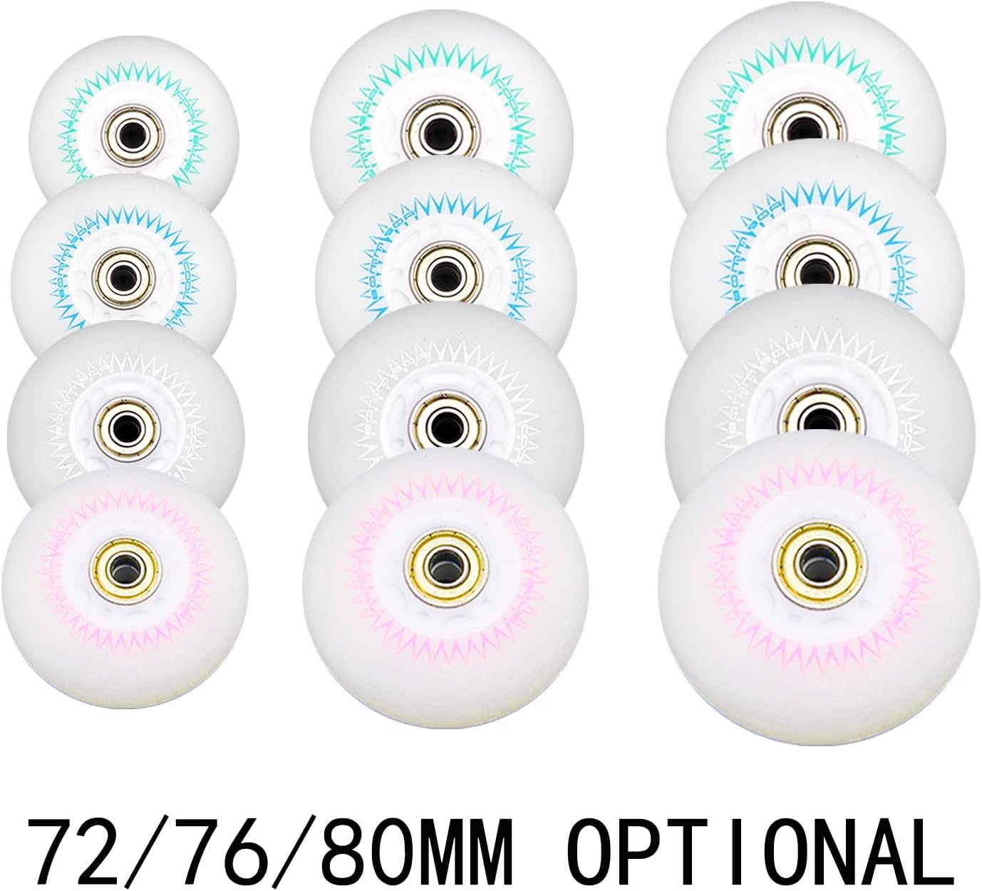 Inline Skate Wheels Outdoor/Indoor Light Up Inline Wheels LED Flash Replacement Wheel with Bearings 72/76/80mm, White