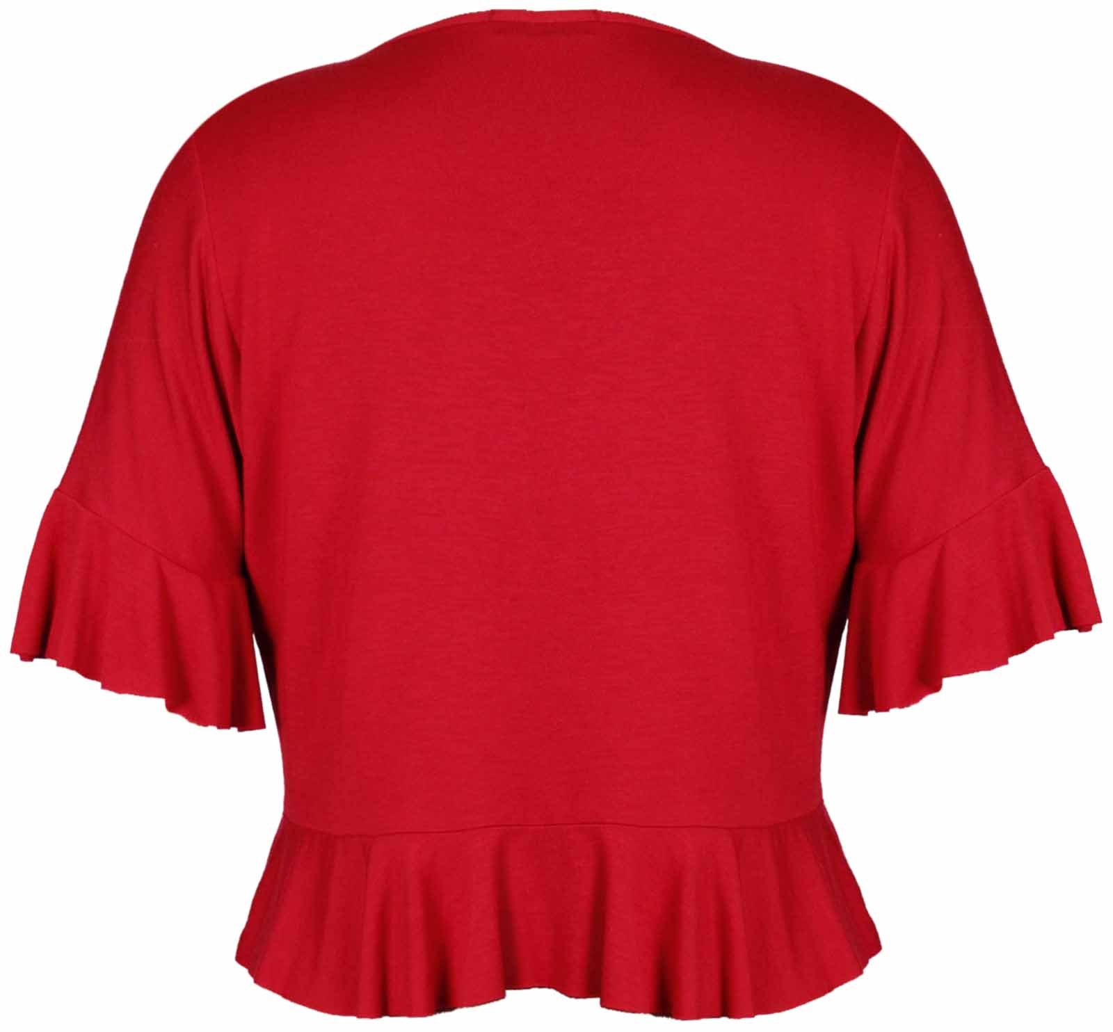 New Ladies Plus Size Tie Frill Ruffle Shrug Tops Womens Bolero