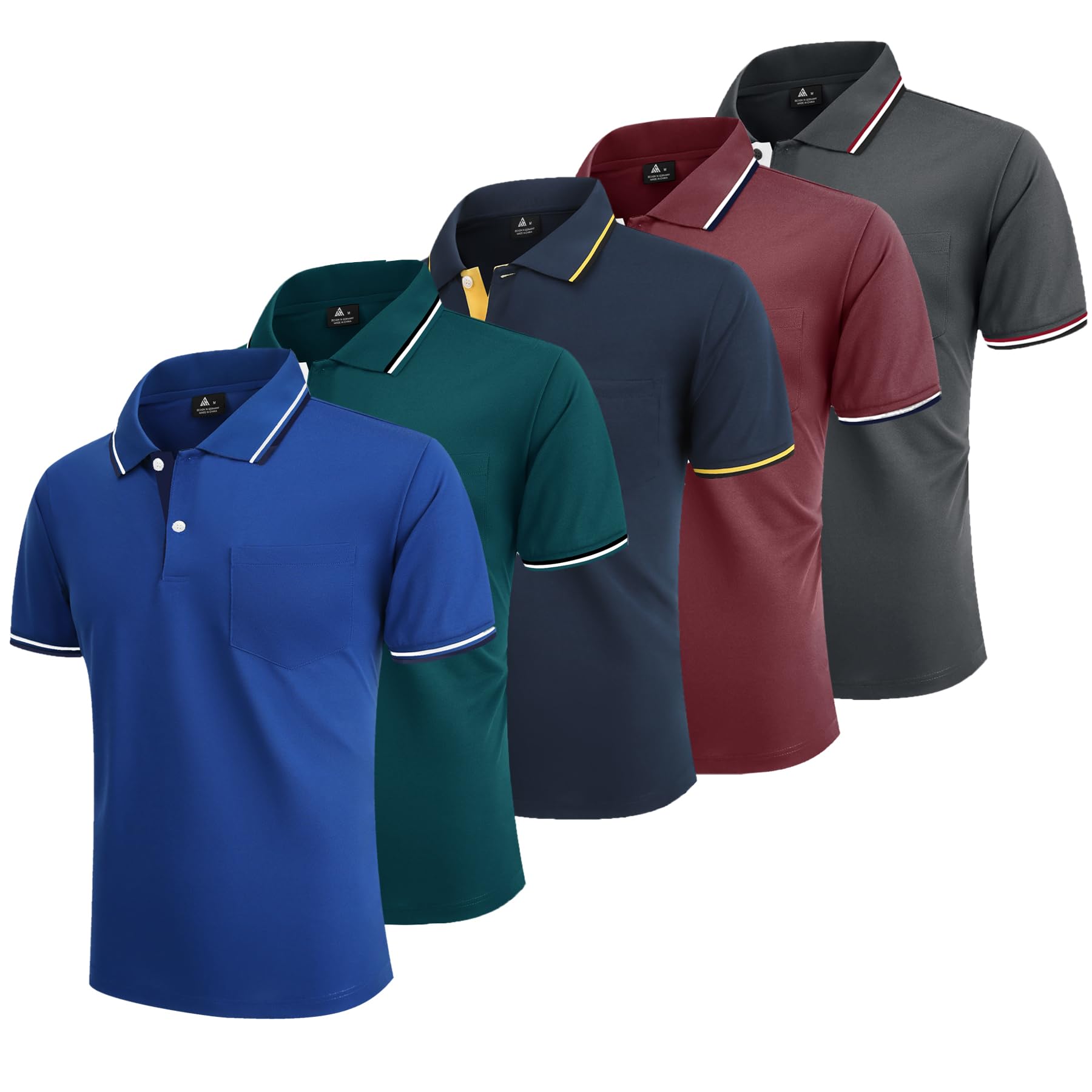 LLdress 5er Pack Poloshirt Herren Kurzarm Atmungsaktiv Poloshirt Set Leichtes Golf Polohemd Schnelltrocknend T Shirt