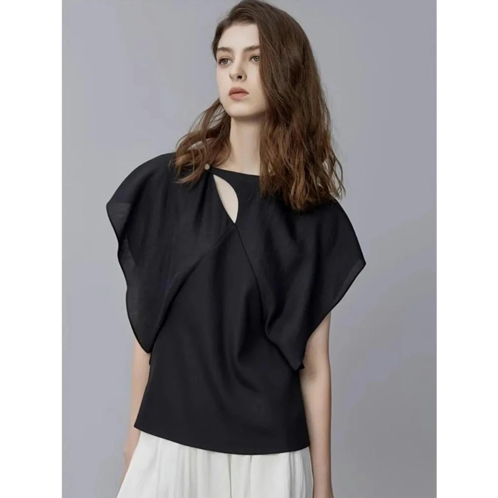 t Shirt Camicia in Chiffon Blu Rotonda per Le Magliette A Maniche Corte per Pendolarcate da Donna