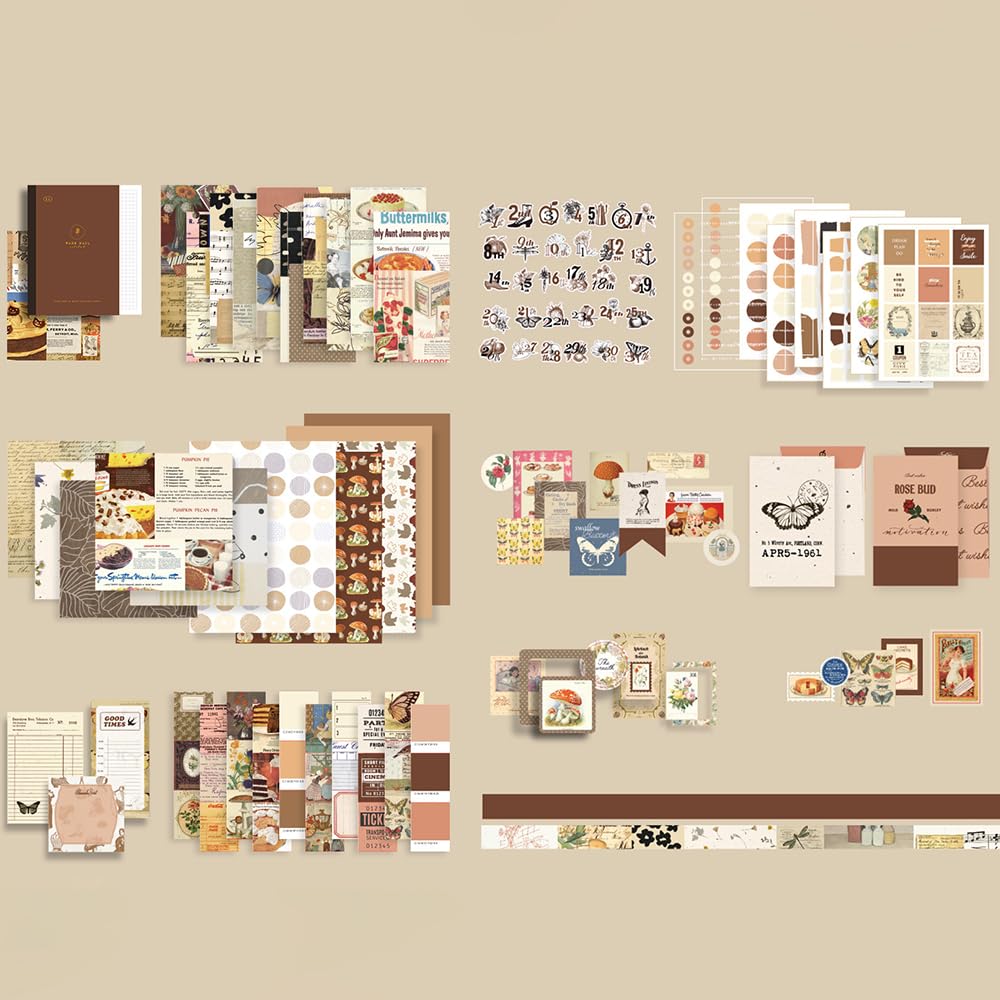 Hsthe Sea A6 Vintage Scrapbook Kit Grid Notebook with Graph Ruled Pages DIY Scrapbook Gift for Teen Girl, Brown - Image 3