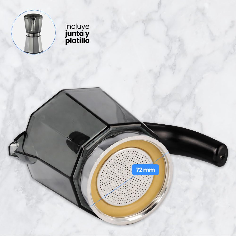 Anakel Home DeLongui Repuesto Jarra Cafetera Alicia Plus 6 Tazas EMKM6 Gris | Reemplazo de Jarra para Moka EMKM6.B | Incluye Filtro y Junta | Gris