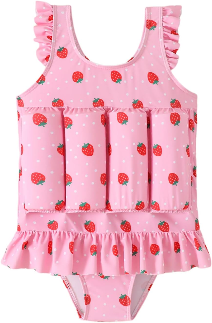 FishingDino Toddler Floatation Swimsuit Girls 1-6T, One Piece Float Suit with Built-in Float, Cute Floating Swim Suit Floatie