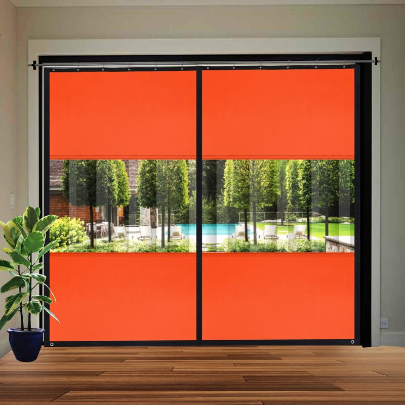 Image of Polyester with PVC Fabric Outdoor Waterproof Curtain with Top Eyelet Protect from AC, Sun, Dust & Rain Used for Balcony, Door & Window (Orange Color 4.5 X 10 Feet, Pack of 1 Piece)