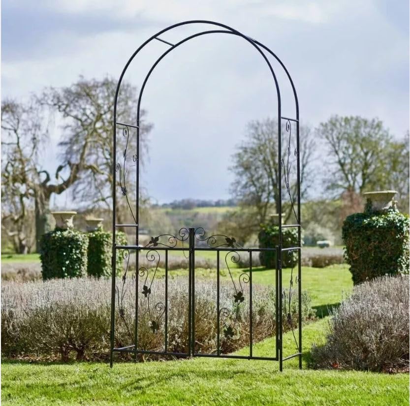 Garden Mile 2M Garden Arch, bird feeders hanging station and trellis for climbing plants - Durable Weatherproof Large Metal garden trellis for climbing plants, Garden Arbour (2M Gated Arch) โ image 1