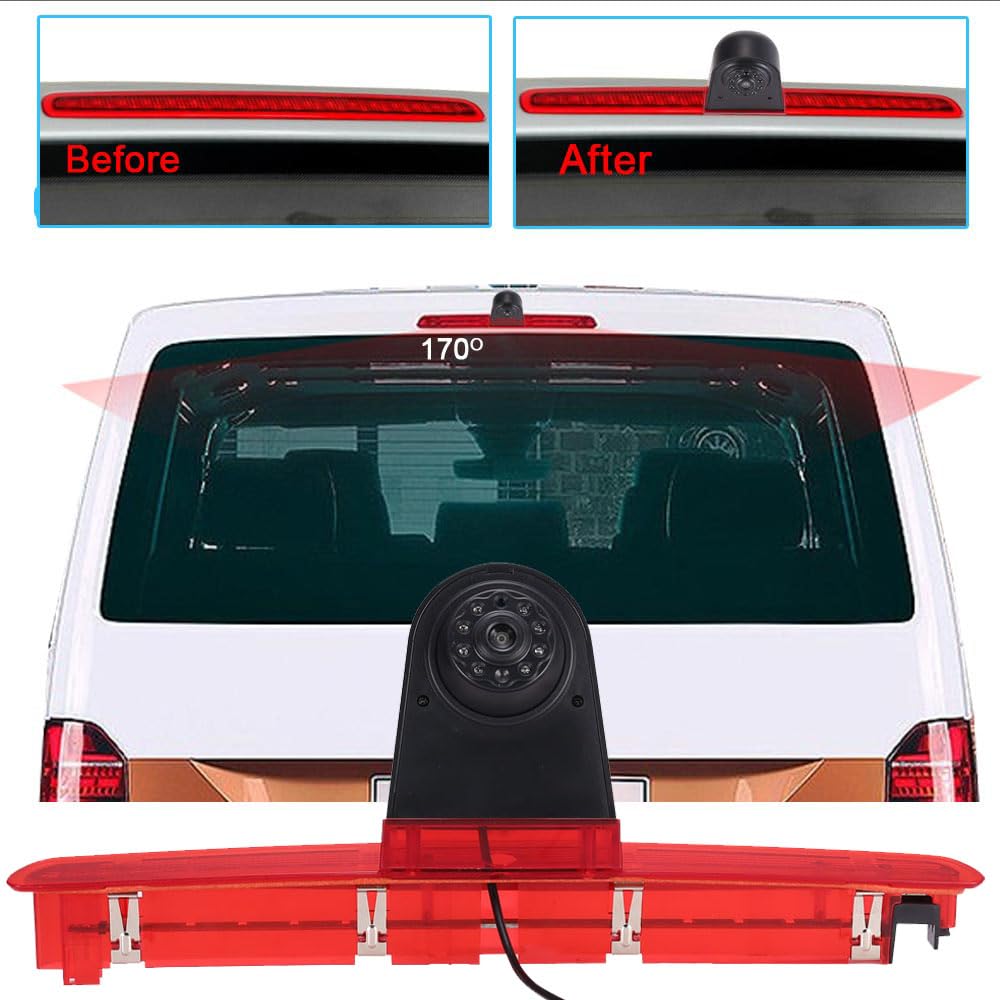 1280 * 720 Brake Bremsleuchte Auto Kamera Bremslicht Rückfahrkamera Fit for VW T6 Caddy Maxi Cargo Transporter Business MPV SUV Bus+7" Reverse Monitor