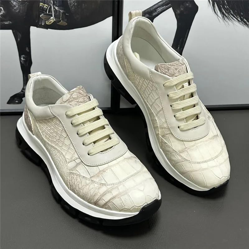Authentic Crocodile Skin Male Casual Light White Sneakers Genuine Alligator Leather Men's Lace-up Walking Flats4