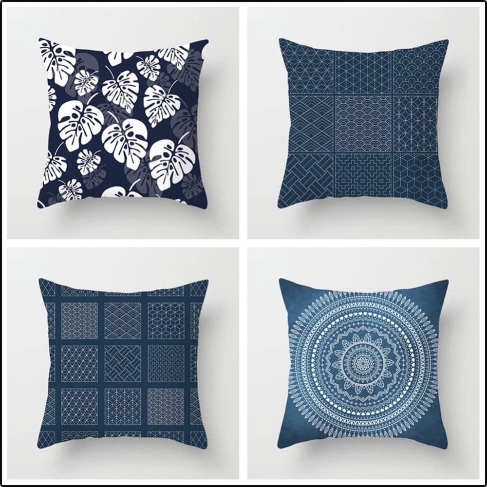 4 Federe Per Cuscini Quadrati In Cotone Lino 35x35 Cm - Blu Oceano Fronte/retro, Cerniera Nascosta, Per Divano E Soggiorno - 3
