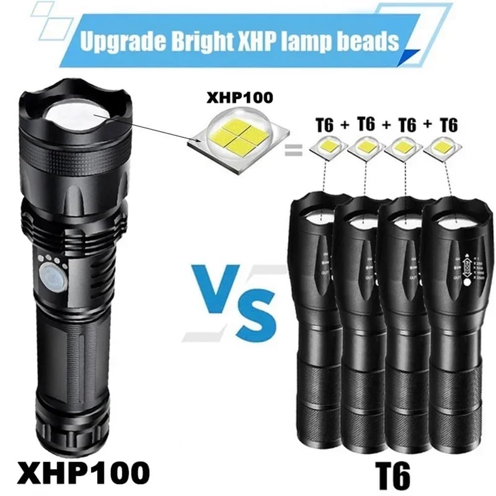 Linterna Led XHP100 de alta potencia, linterna recargable de 4 núcleos con Zoom, linterna de mano Usb apta for acampar, exteriores y uso de emergencia(BLACK_XHP100 FLASHLIGHT_ZOOM_2PCS)
