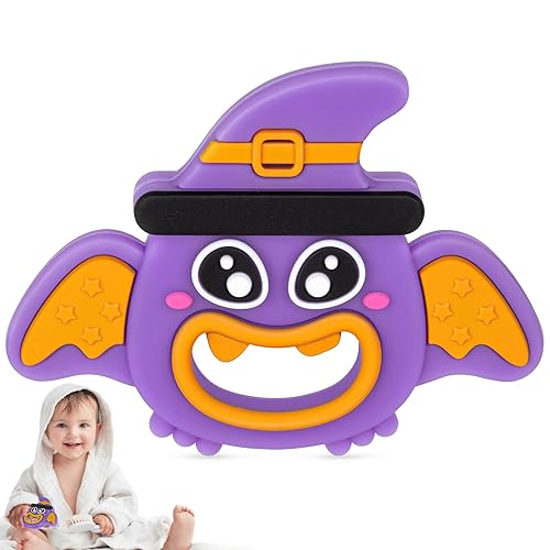 Juguete de dentición de Halloween para bebés de 3 a 12 meses, regalo lindo de Halloween con temática de murciélagos, juguete de dentición infantil,