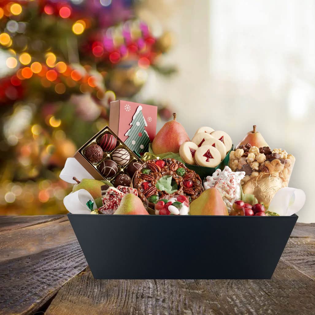 funsky Baskets For Gifts Empty, 5 Pk Black Empty Gift Baskets To Fill, Sturdy Cardboard Tray With Handles, Large Gift Baskets Empty Bulk For Beautiful Gifts, Christmas, Easter, Halloween