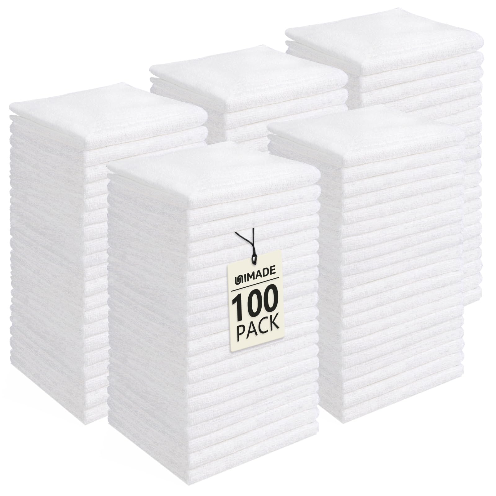 Washcloths Bulk - 100 Pack - Face Towels (12" x 12"), Highly Soft Wash Cloths and Hand Towels, Fast Drying Multi-Purpose Microfiber Cleansing Cloths for Bathroom, Hotel, Spa, and Salon - White