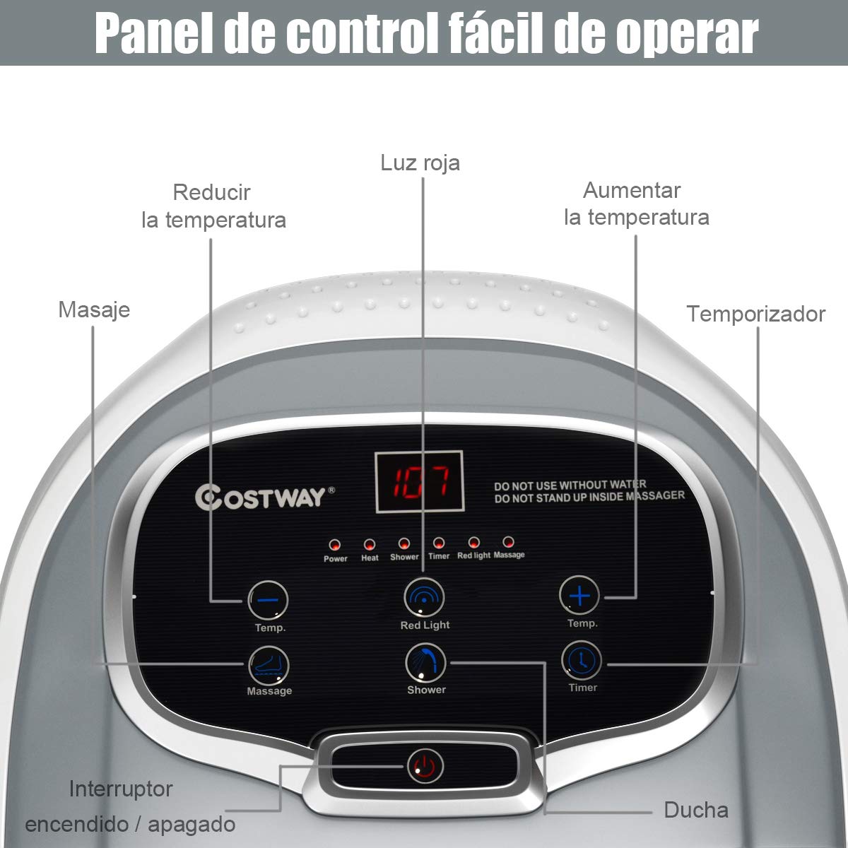 COSTWAY Bañera para Pies 500W Masajeador de Baños para Pies Eléctrico Temporizador de 10-60 Minutos / 35-48 ℃ con Rodillo de Masaje (Gris)