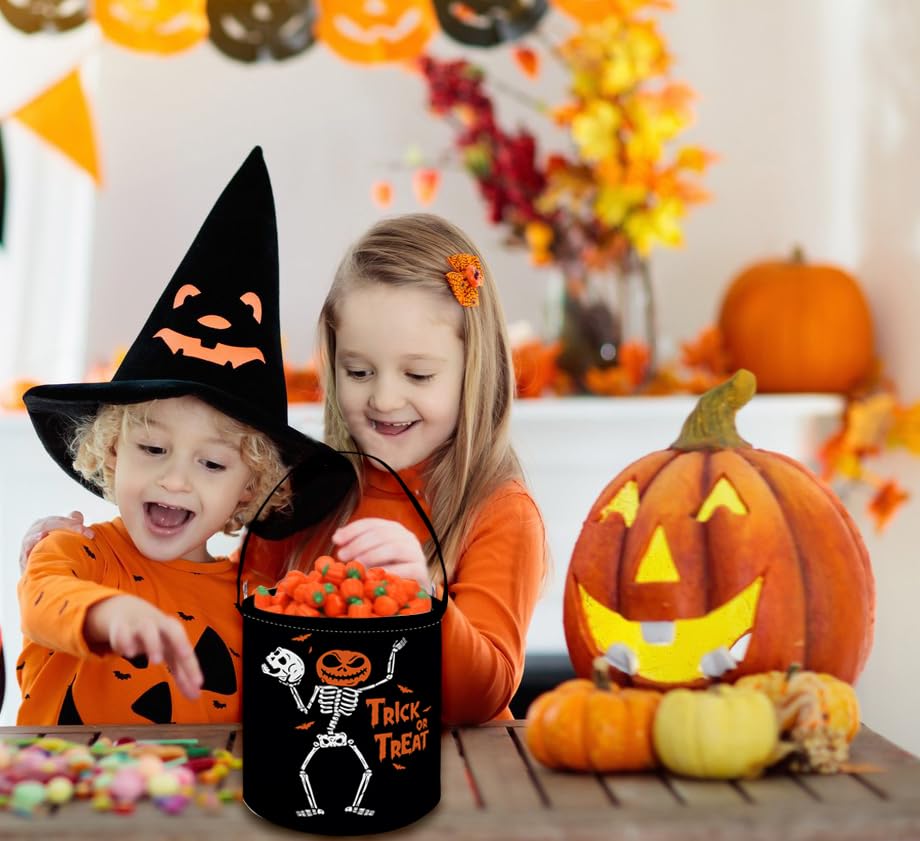 Image of Halloween Buckets Trick or Treat Candy Bucket Gift Basket Goody Bucket for Halloweens Party Supplies(Skeleton)