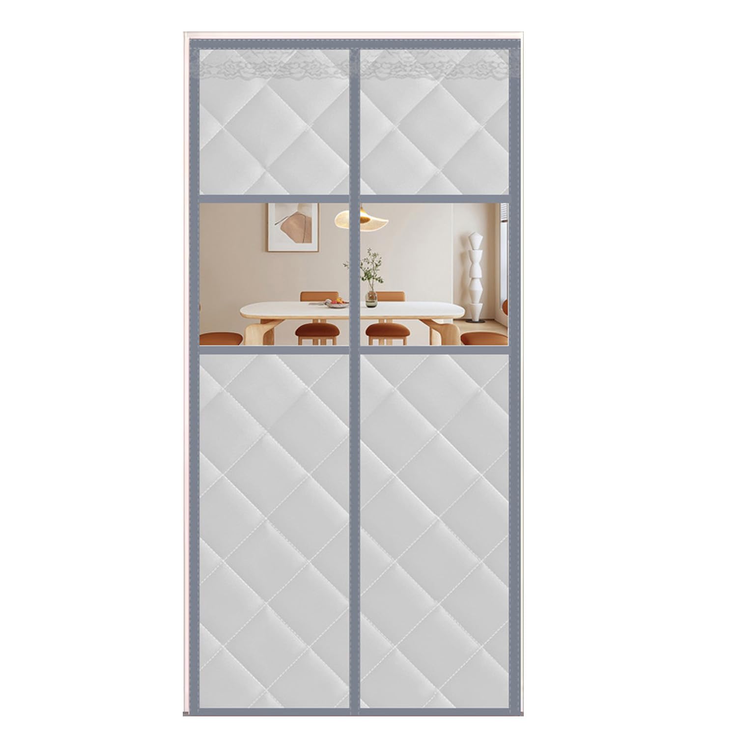 Thermo Türvorhang Kälteschutz Wärmeschutzvorhang für Türen,Isolier Schutz Vorhang mit transparentem Fenster,Wasserdicht,Winddicht,Selbstklebend,Automatisches Schließen (95cm x 210cm,Grau)