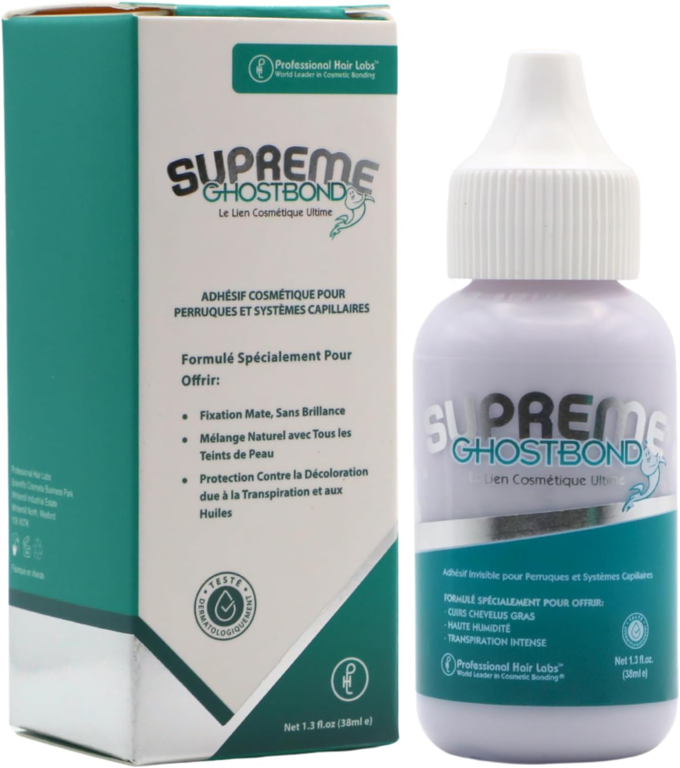 GHOSTBOND Supreme No Shine Poly & Lace Wig Glue - 1.3oz - Extra-Strength Waterproof Adhesive for Poly & Lace Systems - Max Hold for Oily Skin, Humidity & Heat - Invisible Finish, Latex-Free