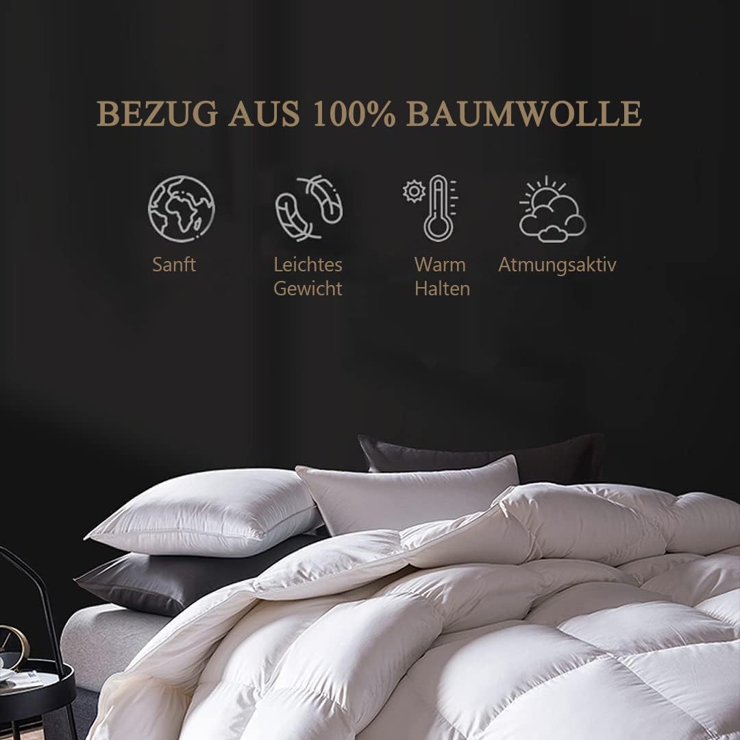 DWR Daunendecke Ganzjahr 240x260 cm,100% Bio-Baumwolle,Bettdecke mit Daunen und Federn Füllung,Übergangsdecke Ganzjahresdecke,Öko-Tex und RDS Standard,Weiß