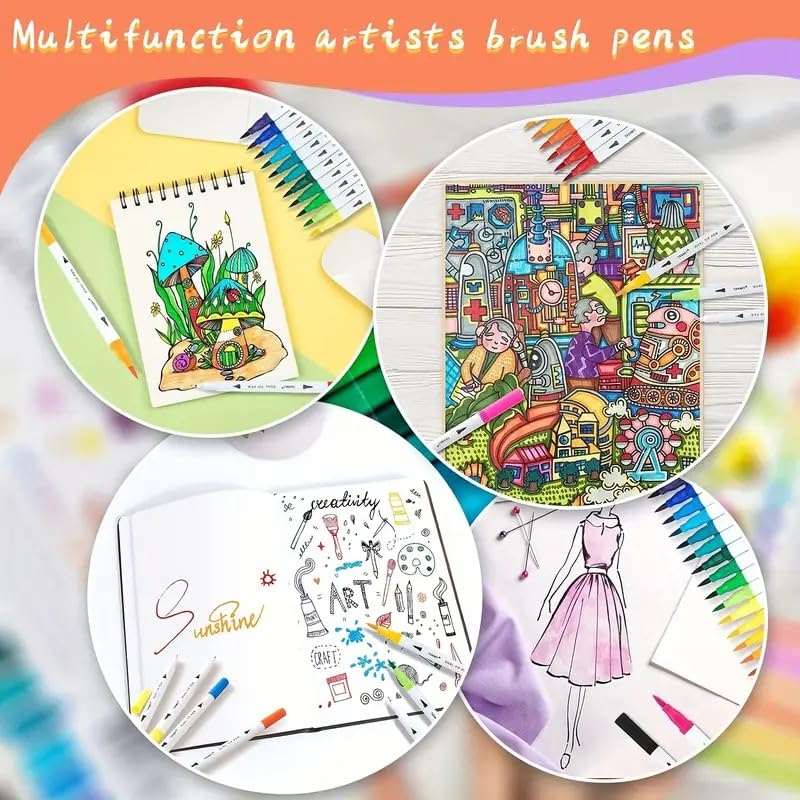 Image of PROTON 100 Color Dual Tip Brush Pens Set with Carrying Case - Water-Based Marker Pens with Fine & Brush Tips - Non-Toxic Art Markers for Drawing, Coloring, Calligraphy, Bullet Journaling (1)
