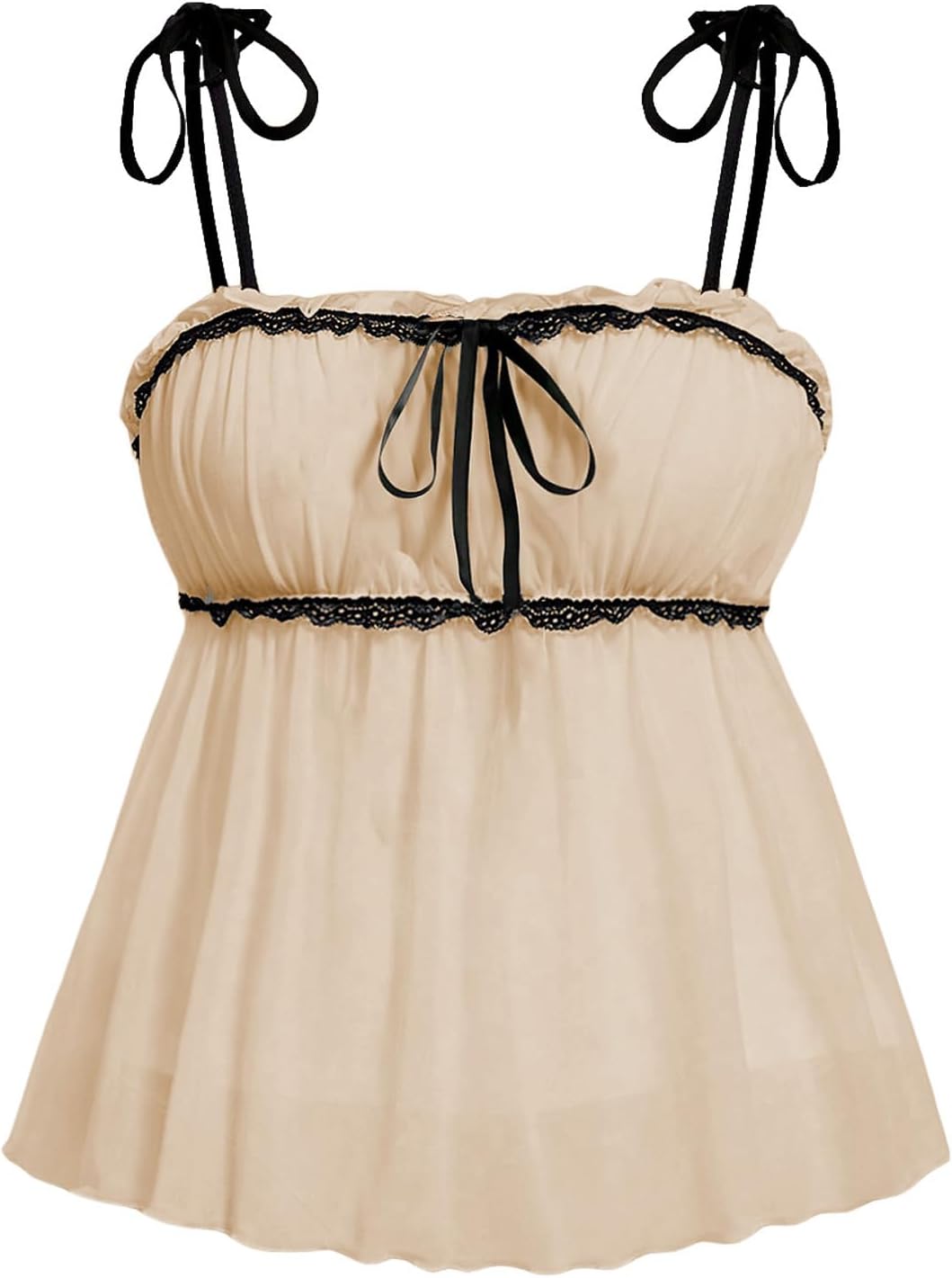 Verdusa Women's Plus Size Contrast Lace Babydoll Top Tie Shoulder Peplum Bustier Cami Top 2000s Clothing