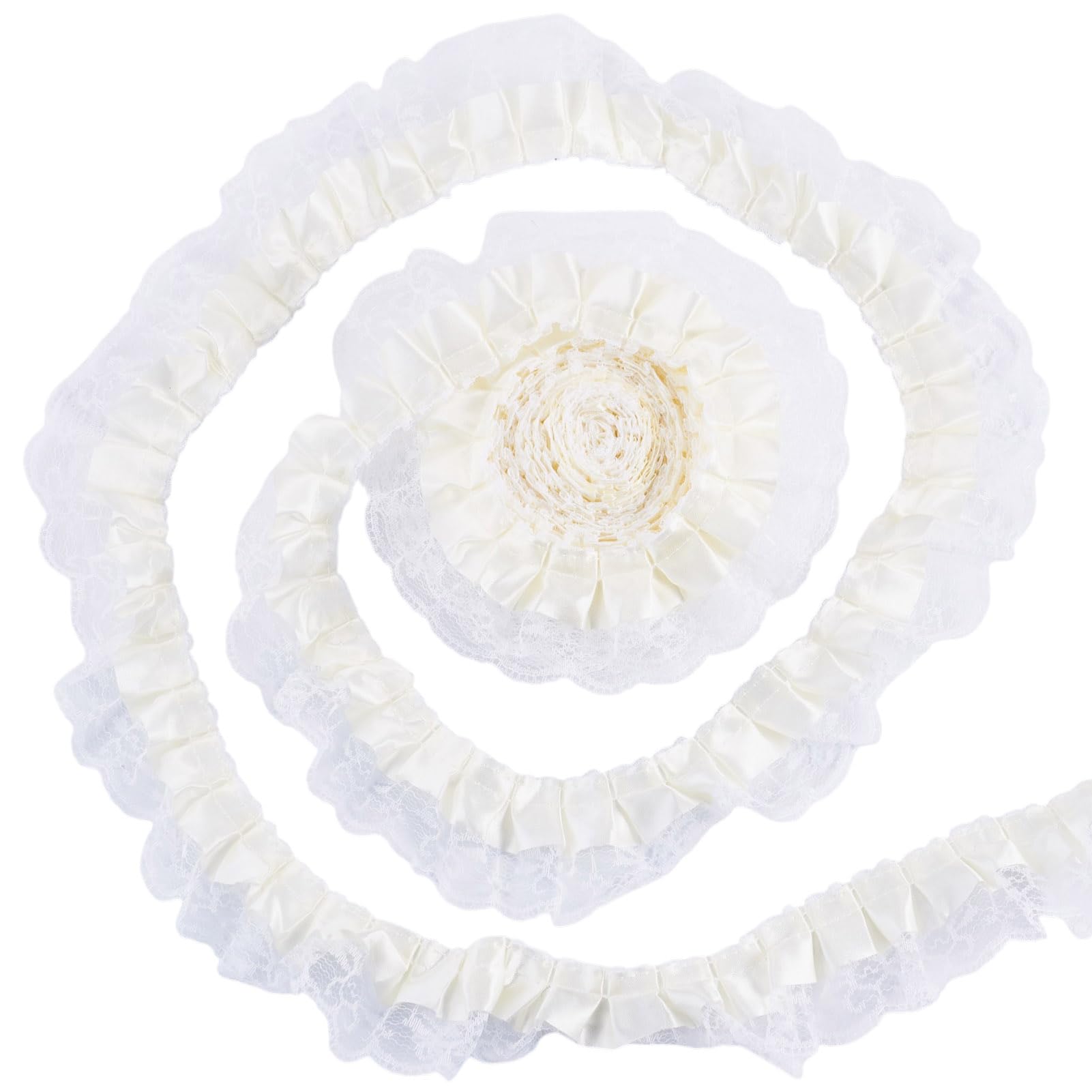 Cheriswelry 12.5 Yards White Ruffled Lace Trim Ribbons 43mm Ruffle Pleated Stretch Trim Elastic Satin Ribbons for Crafts Sewing Clothes Hat Accessory Home Decor