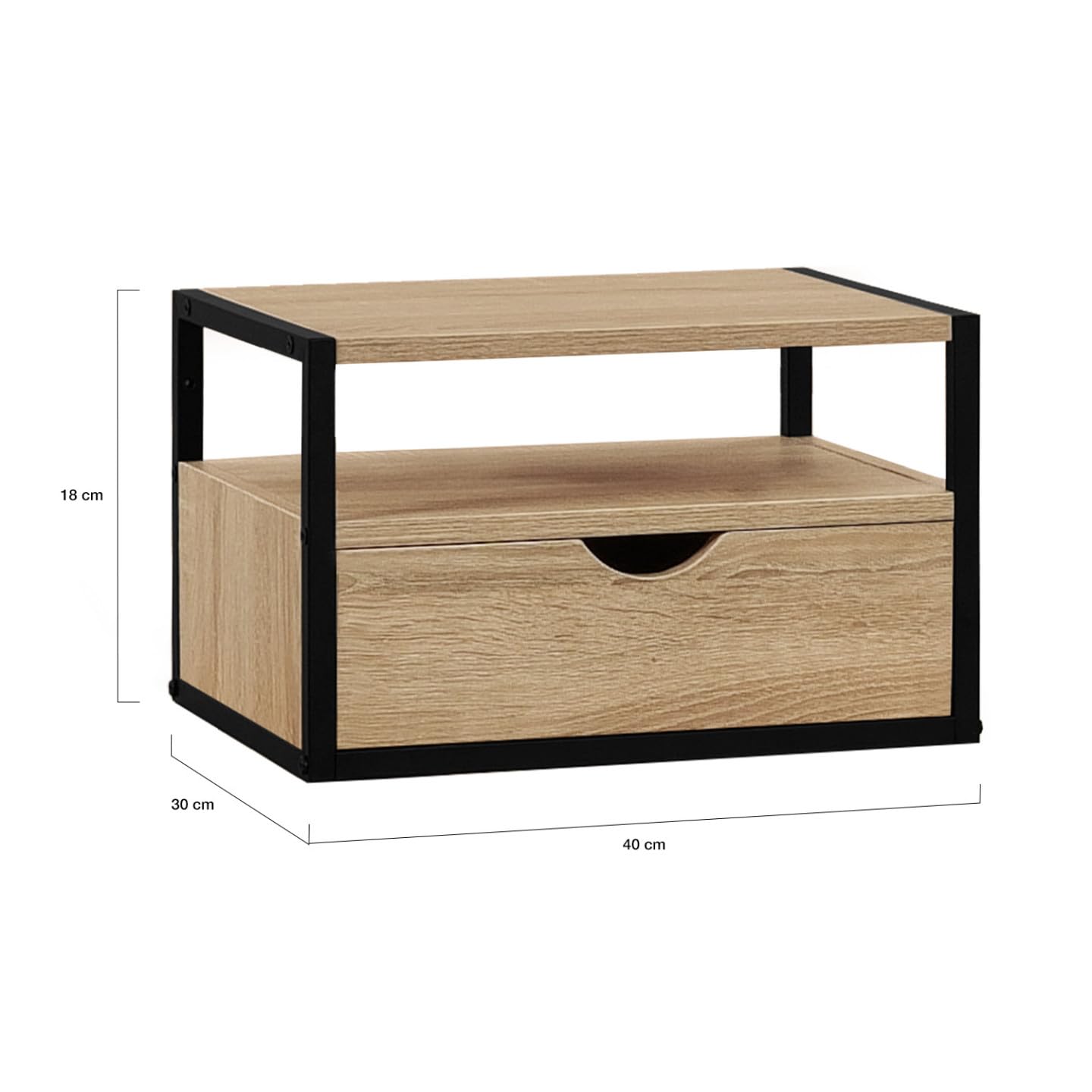 IDMarket - Juego de 2 mesillas de noche Detroit, 1 cajón + 1 estante suspendido, diseño industrial