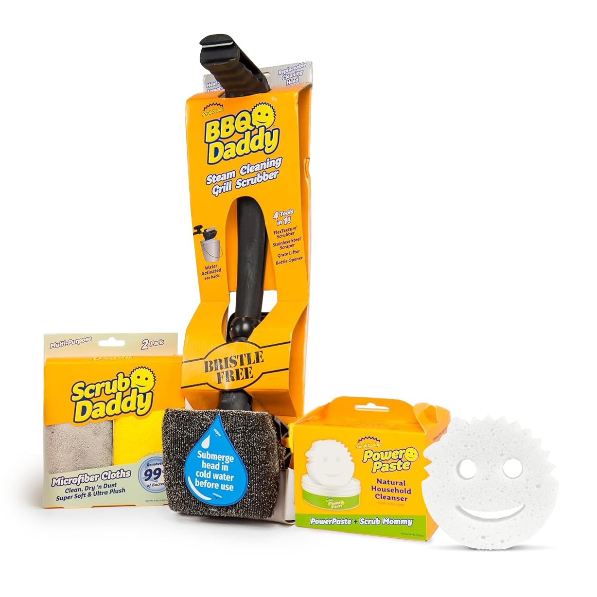 Scrub Daddy Household Cleaning Supplies - The Microfiber BBQ Bundle - Includes 2 Microfiber Towels 1 Grill Brush