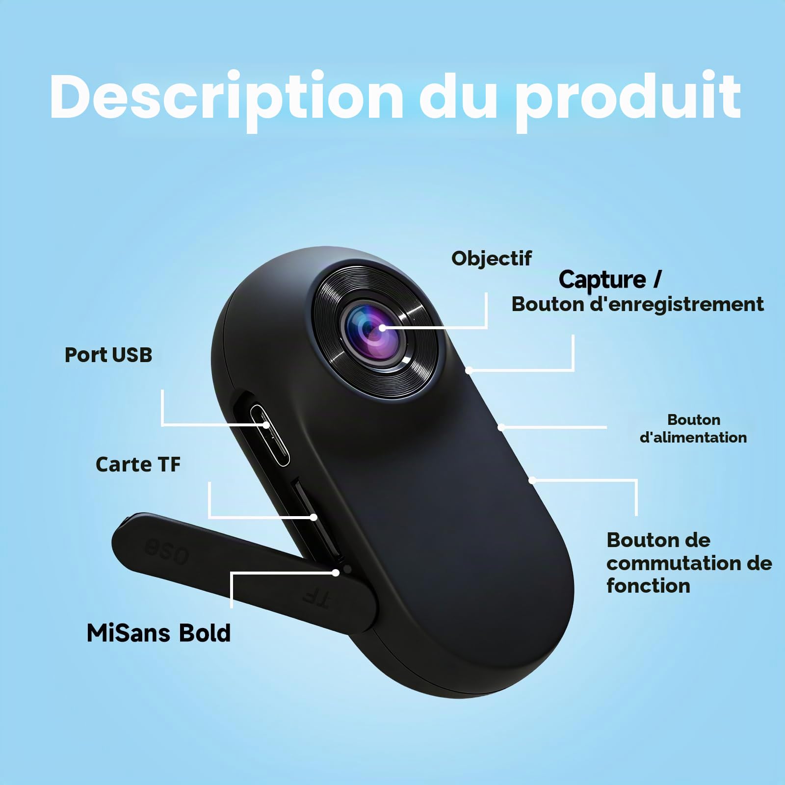 Mini Caméra Sport Portable Miniature, Caméra POV Magnétique, Mini Camera Velo, 32GB Incluse Camera Moto, pour Voyages, Velo, Casque Moto(Noir)