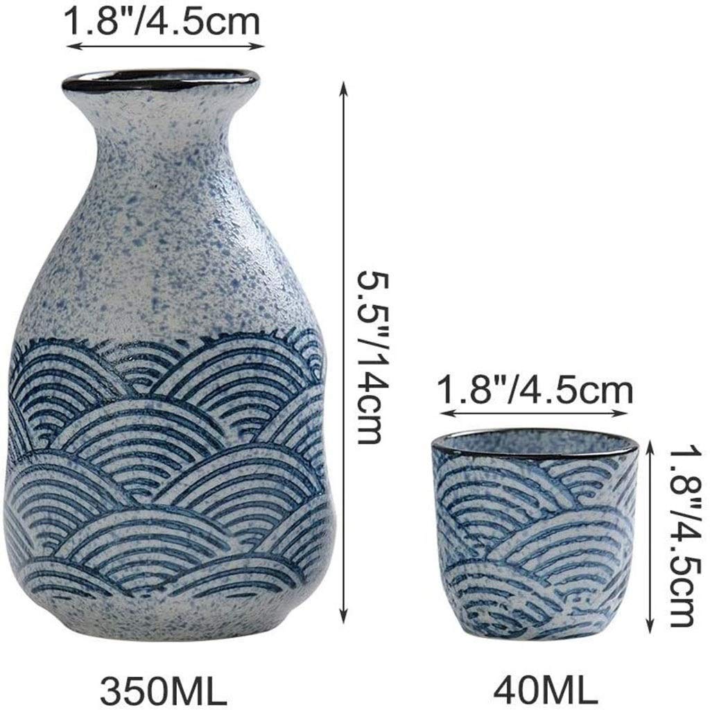 Service à saké japonais, ensemble de 5 tasses à saké, tasses en céramique au design de texture ondulée pittoresque, verres à vin artisanaux, pour froid/chaud/shochu/thé, meilleur cadeau pour la famil