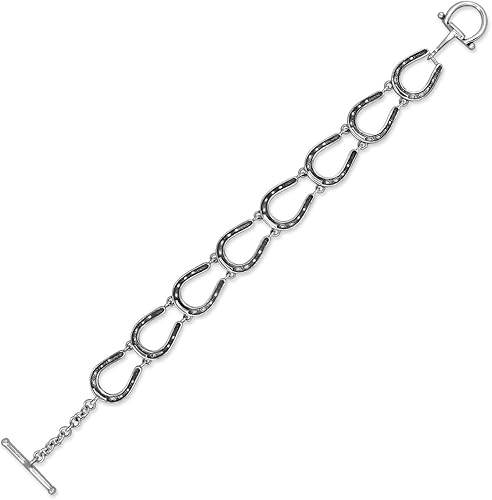 Miniatura 4 de WithLoveSilver - Pulsera de plata de ley 925 con 8 herraduras, estribo, caballo ecuestre, eslabones ecuestres, 7.5 pulgadas