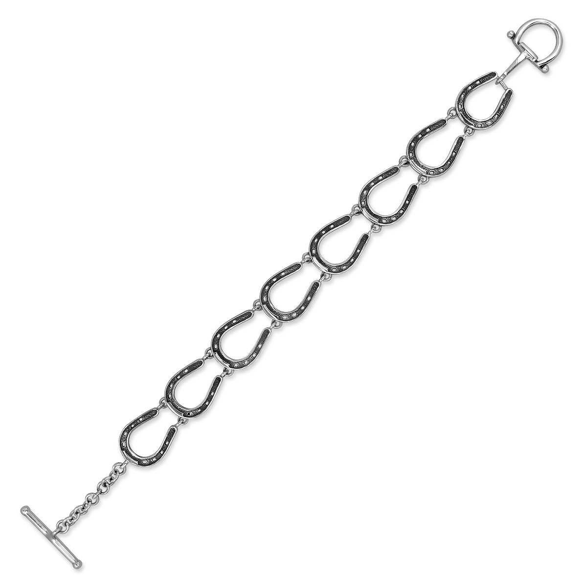 WithLoveSilver Sterling Silver 925 Charm 8 Horseshoes Stirrup Horse Equestrian Link Bracelets 7.5 Inches, Silver,Black - Image 4