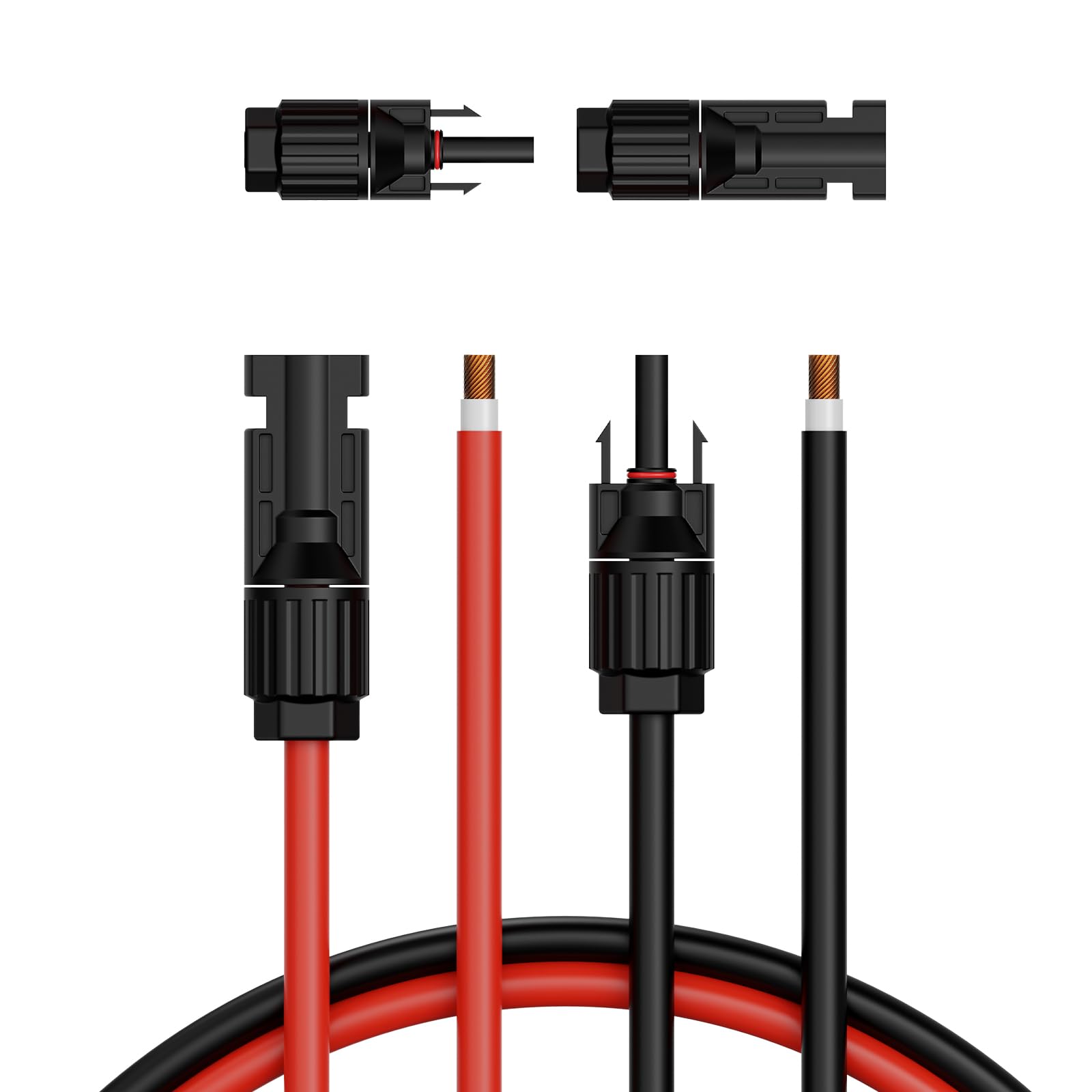 VEVOR 2 PCS Cable de Extensión para Panel Solar de 15,24 m, 10 AWG, Cable Fotovoltaico de 6 mm² con Conectores Hembra y Macho a Prueba de Agua para Paneles Solares Domésticos, de Barco, Negro y Rojo
