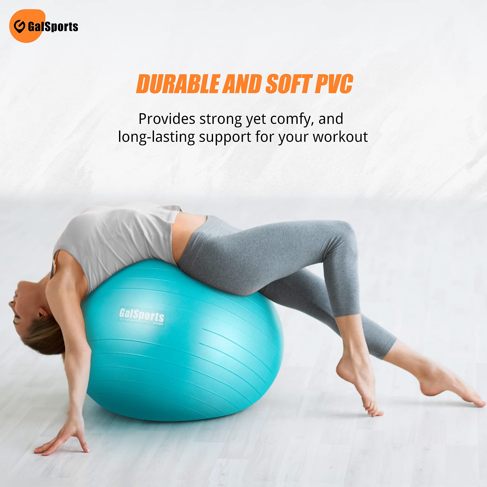 GalSports Unisex PVC Gym Ball for Exercise & Yoga with Pump, Anti Burst Swiss Birthing Stability Ball for Workout & Fitness (Blue, Size - 65 cm) (Blue, L(26ines/65cm/With Pump)) 1