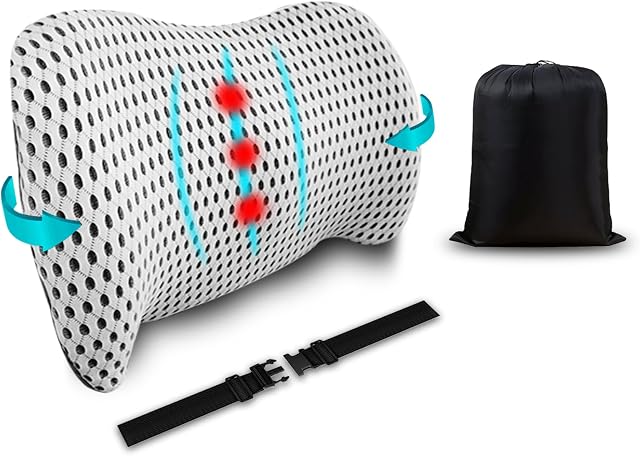 Lumbar Support Pillow-Ergonomic Memory Foam Pillow with Adjustable Strap for Back Pain Relief,Ideal Back Pillow for Car,Office Chair,Recliner,Bed,Breathable & Detachable & Washable (Dark-light Grey)