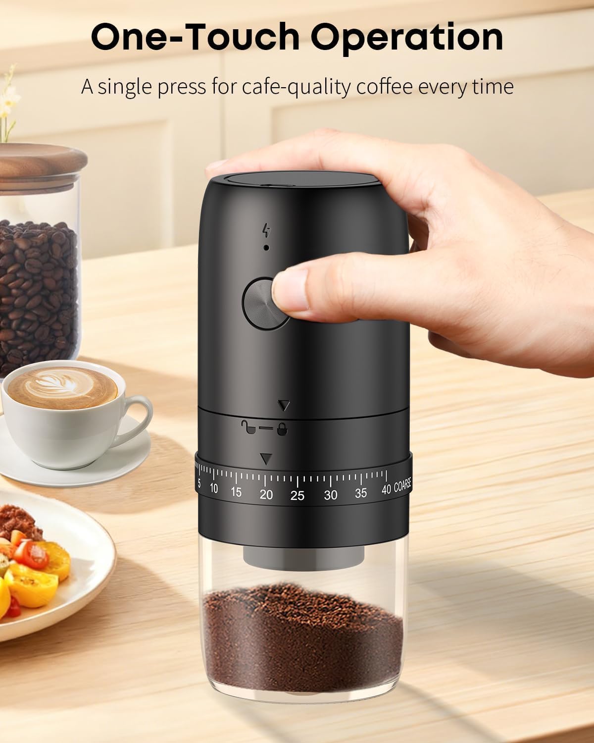 Pawfly Wiederaufladbare Kaffeemühle 40 stufig Keramikkegelmahlwerk mit Auto-Stop & Reinigungsbürste Elektrische Profimühle für Reise Camping