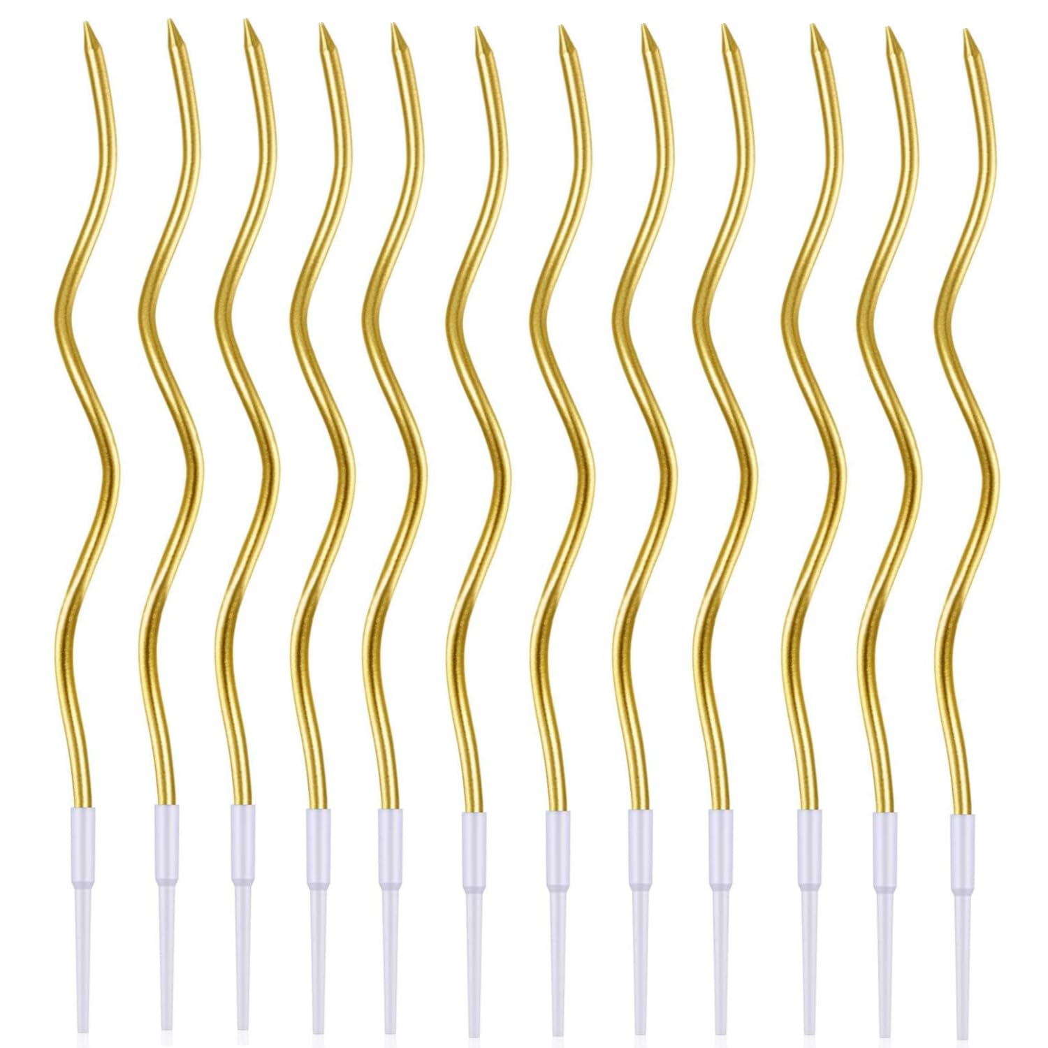 Bobozhong Gold Twisty Birthday Candles,36 Pieces Spiral Birthday Candles For Cakes Long Spiral Cake Candles Wavy Party Candles With Candle Holders For Birthday Cakes And Anniversary Decorations