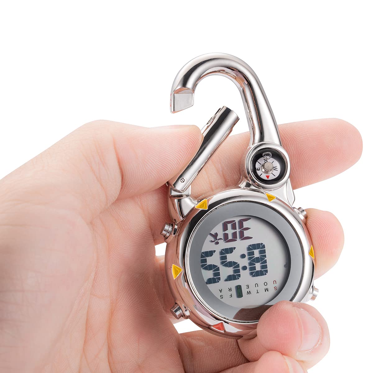 JewelryWe Mężczyźni kobiety cyfrowy zegarek z klipsem mini mikrolekki zegarek plecak klamra pasek fob zegarek do wspinaczki skałkowej lekarzy pielęgniarek kucharzy, ŻÓŁTY, Cyfrowy