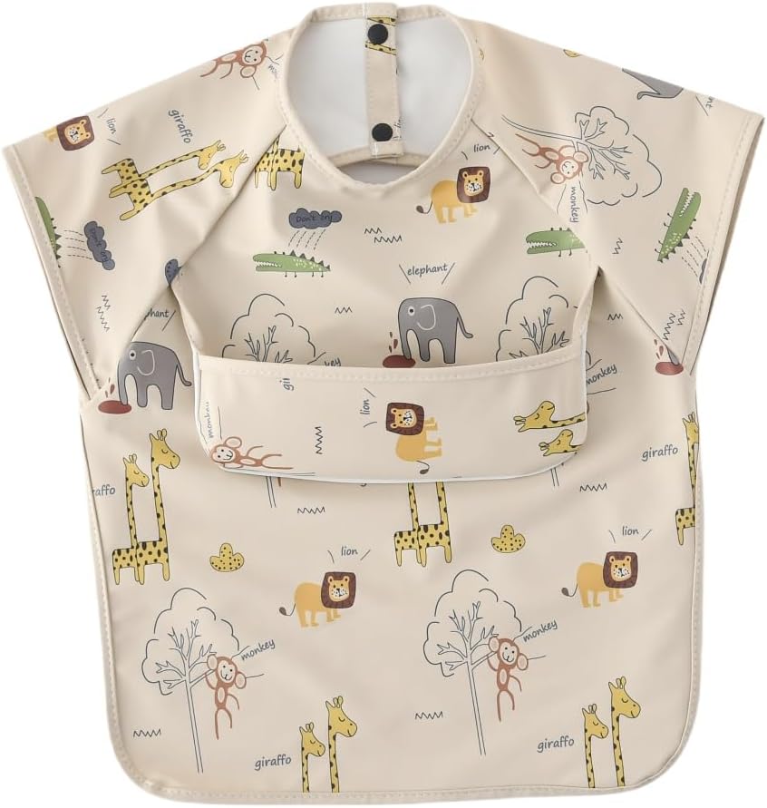 Waterproof Baby Bibs,Infant Toddler Extra Cover Feeding Bib With Food Catcher,Easy Clean & Washable