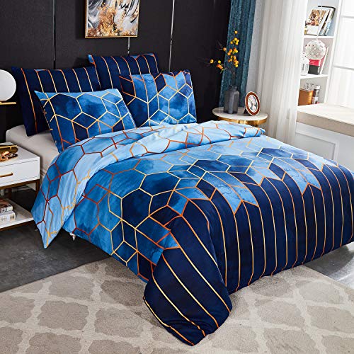 Sets Housse de Couette 220x240 cm avec 2 x Taies d'oreiller 50x70 cm,Mode Unique 3D Géométrique Imprimé Boho Microfibre Literie Parure de Lit Linge de Lit...