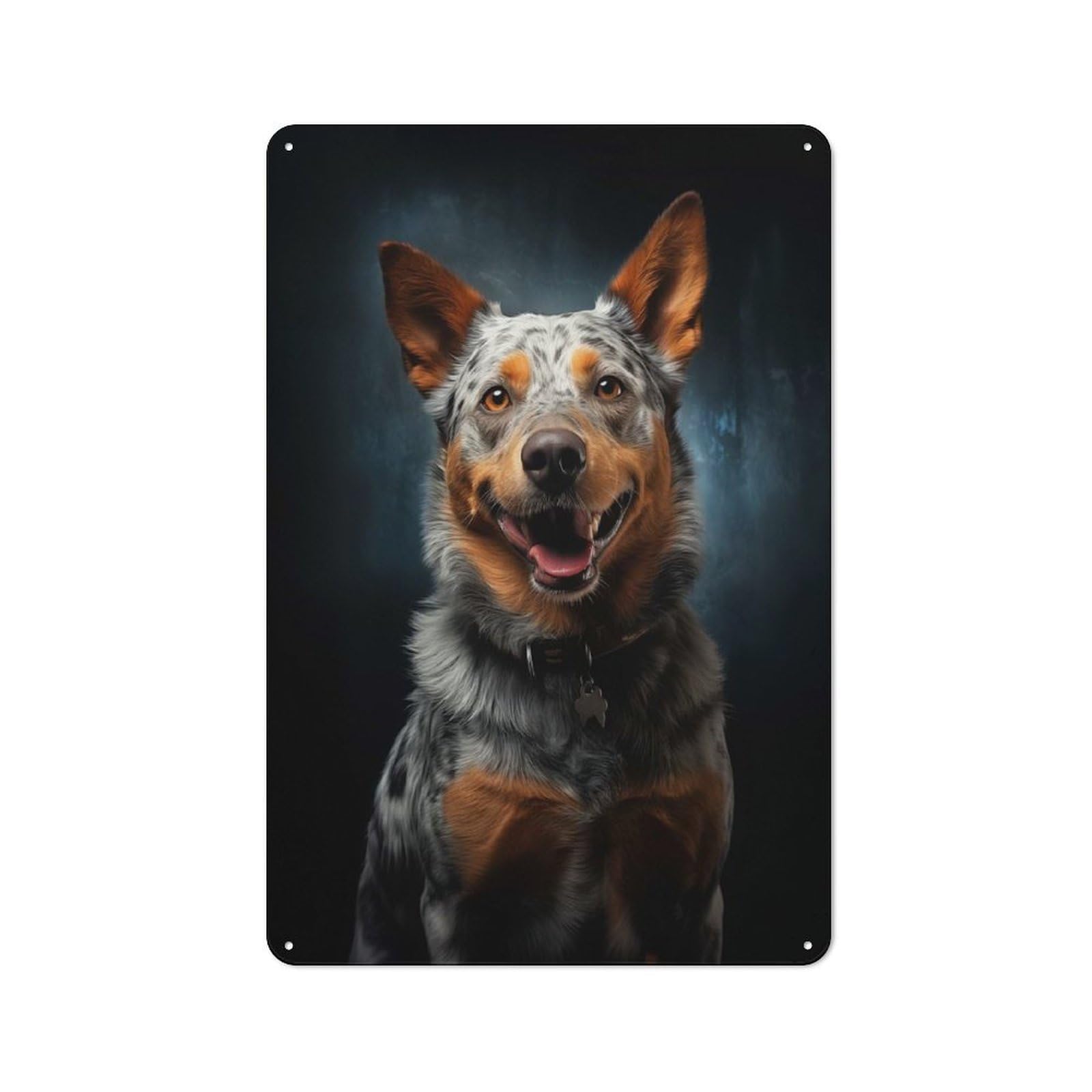 Junmoney Style Metal Wall Sign 30X20cm Featuring Smiling Australian Cattle Dog For Hallway Wall, For Hallway Decor Lovers, For Retro Home Interiors