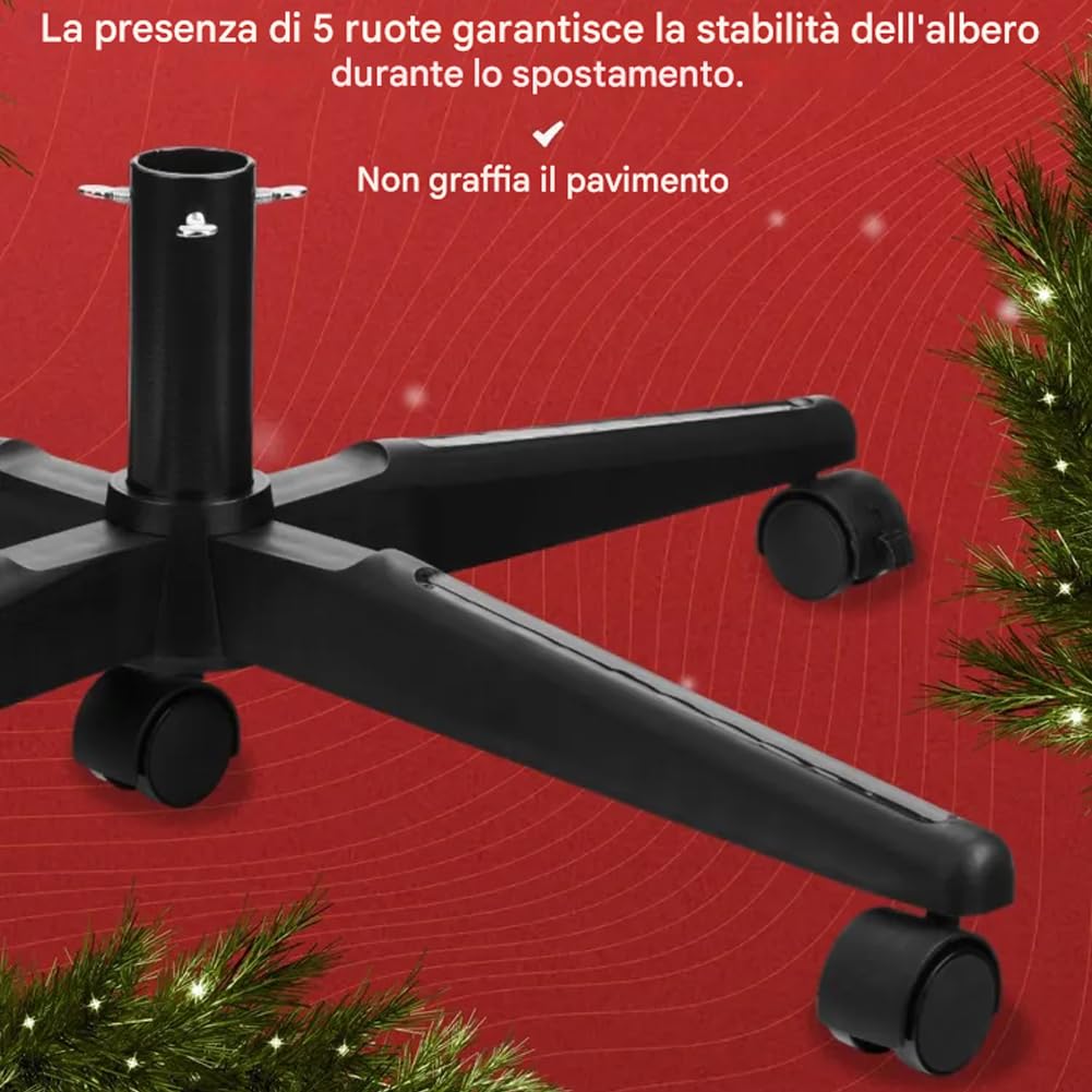 BAKAJI Base Albero di Natale in Plastica con Ruote, Supporto Versatile Regolabile Nero con Rotelle Piroettanti con Blocco e Attacco Universale, Resistente ed Ergonomico 69 x 22 x 50 cm