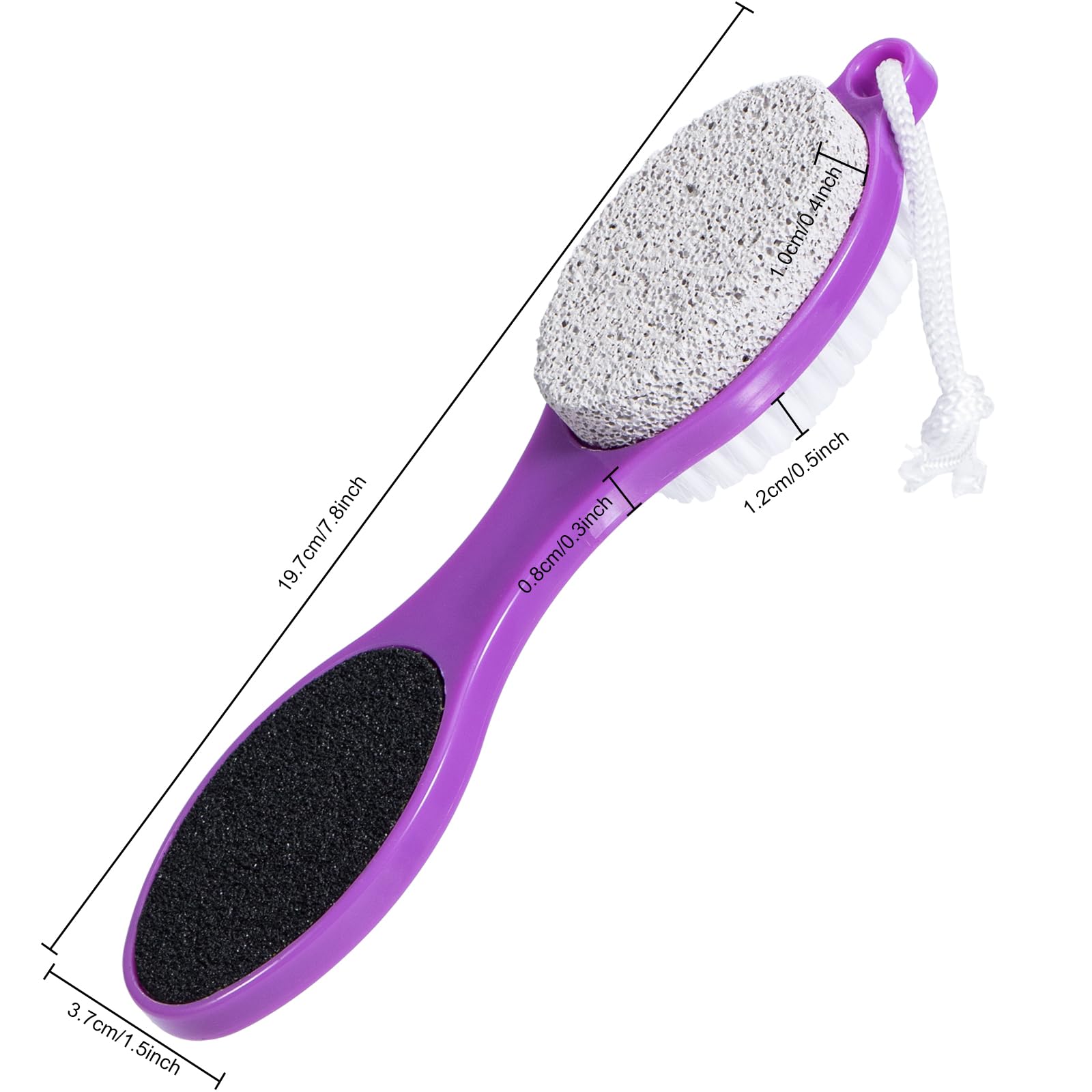 Spazzola in pietra pomice per piedi 4 in 1, scrubber per piedi doccia, lima per piedi, rimozione calli, raspa per piedi e carta abrasiva, strumenti per pedicure con manico, piedi morbidi e