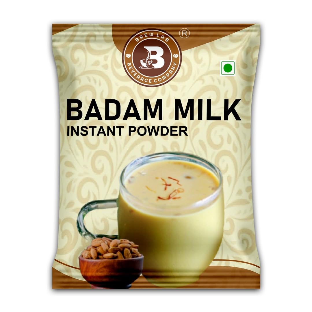 Brew Lab Badam Milk Instant Mix | Delicious Ready-to-Use Almond Drink with Real Badam Pieces & Natural Flavour of Kesar, Pista & Elaichi | Flavoured Milk Powder | 100 g Pouch-image-40
