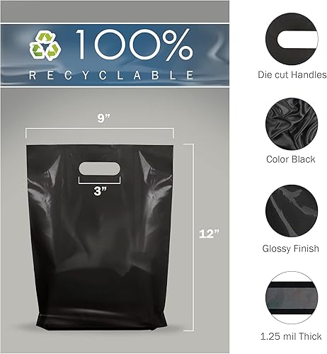 Miniatura 2 de Popular Plastic Bags - Bolsas de compras brillantes para mercancías  100 bolsas de mercancía a granel de color negro de 9 x 12 x 1.25 pulgadas