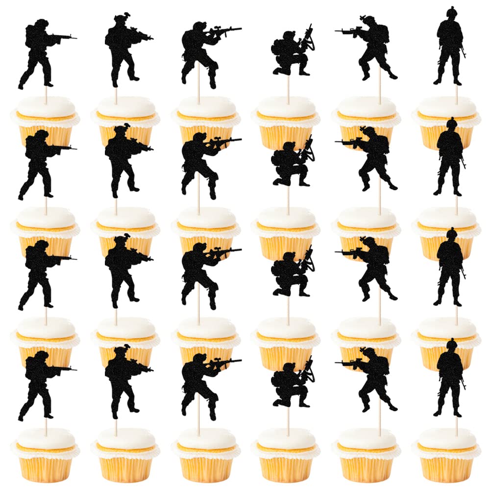 Buy Kaoenla Themed Soldier Cake Toppers - 24 Pieces Paper Cups Black ...