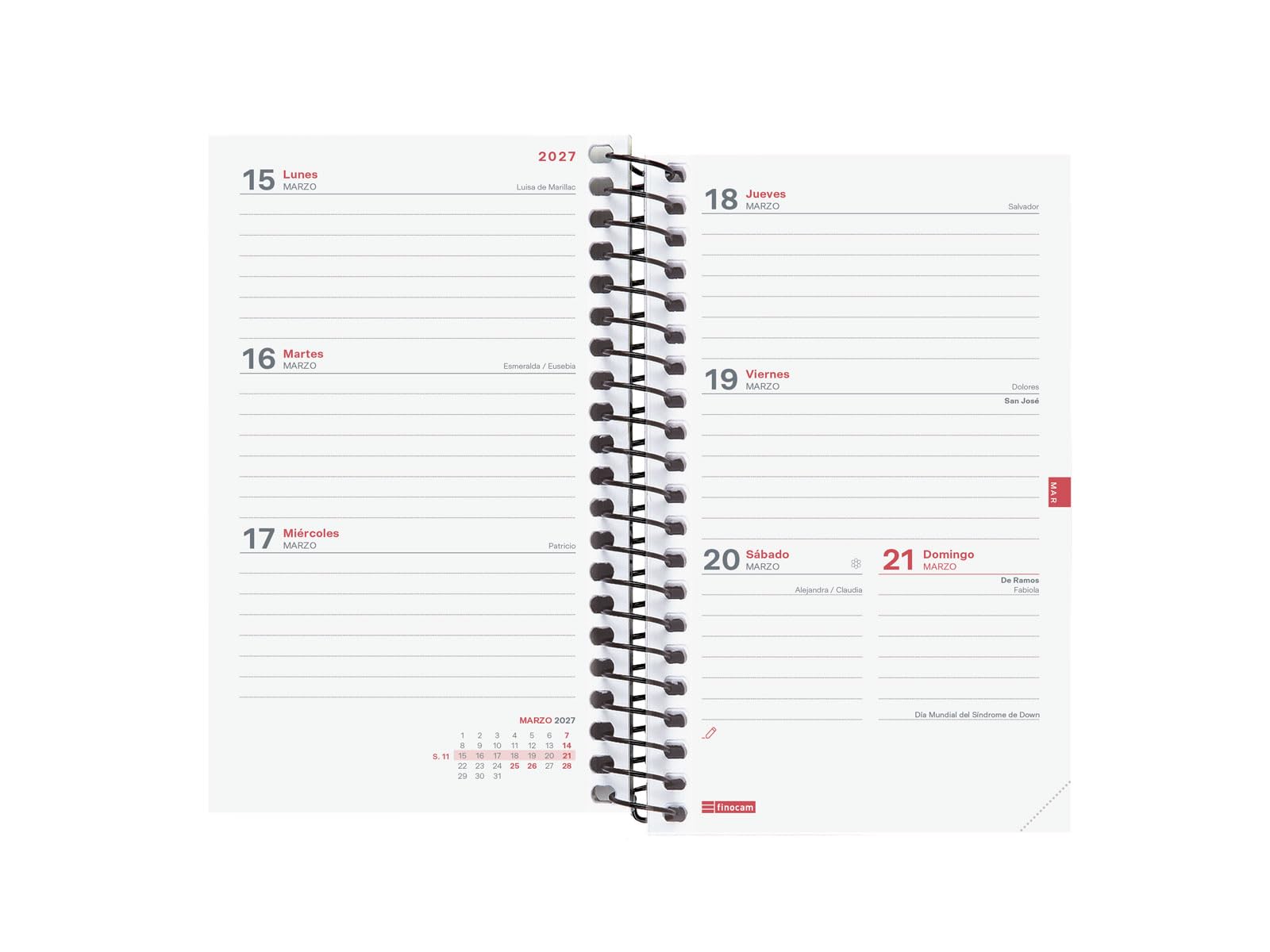 Finocam Espir Agenda Curso 2026 2027 | Semana Vista Horizontal · Septiembre 2026 - Agosto 2027 (12 meses) | Verde · Idioma: Español - Agenda académica - Agenda semanal